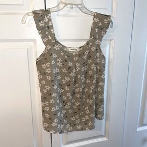 Taupe floral blouse tank with white flowers